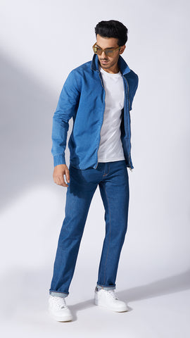 HIGHLANDER Men Solid Casual Blue Shirt - Buy Mid Denim HIGHLANDER Men Solid  Casual Blue Shirt Online at Best Prices in India | Flipkart.com